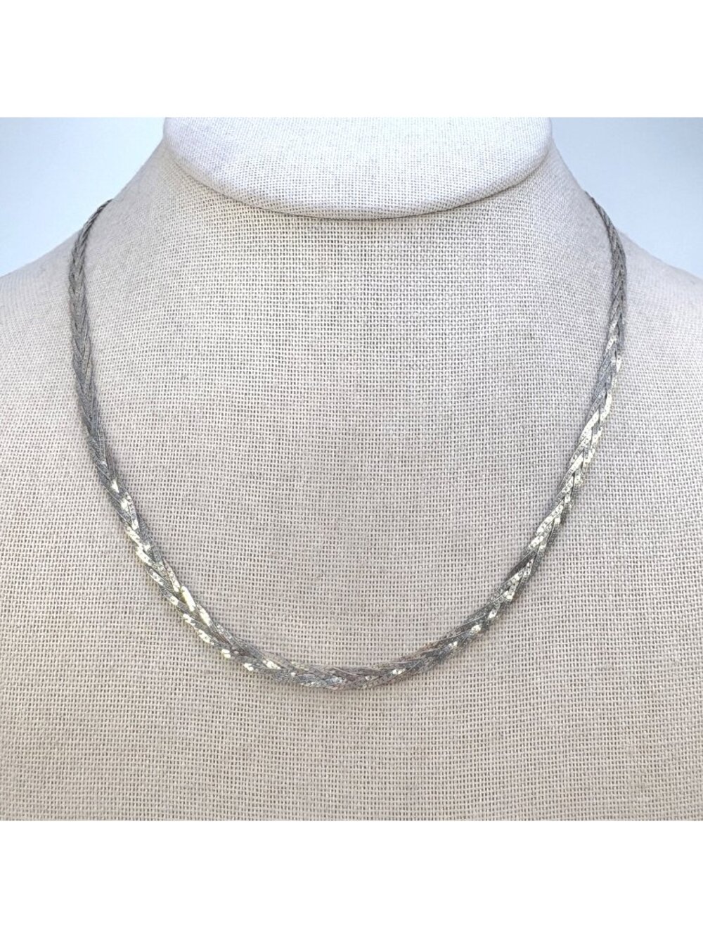 Braided Herringbone Chain Necklace Sterling Silver 925 Size 19" Length